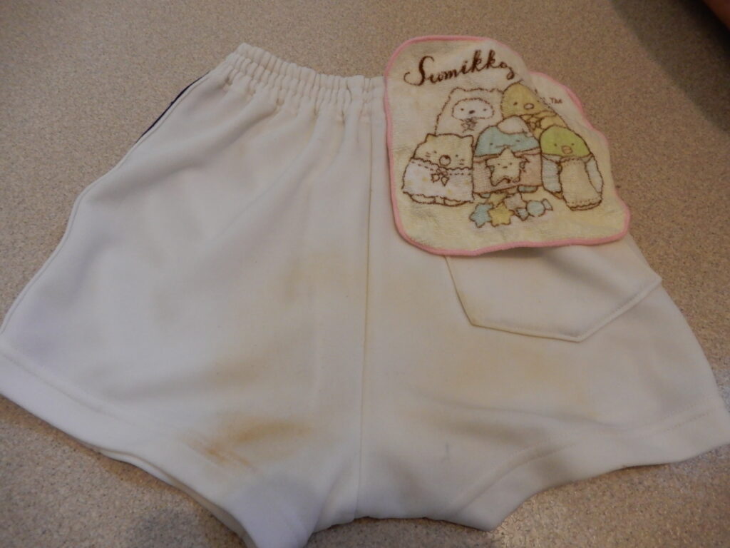 ナノフェミラスプラスのハイパワー洗浄によってかなりきれいになった子供のズボン